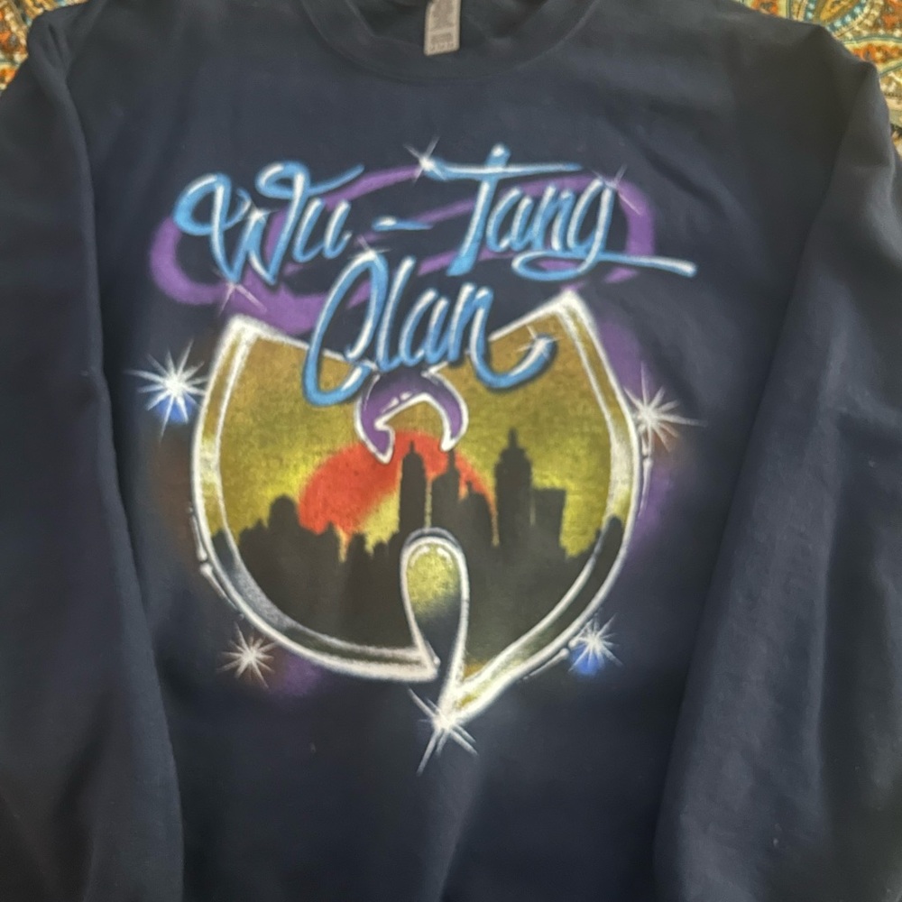 Wu tang clan Men's Crewneck Sweater - Blue with Graphic Design